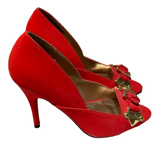 Qupid red open toe pumps heel shoes size 8.5 - Picture 2 of 8